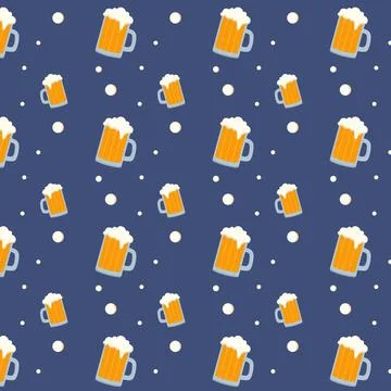 Seamless repeating pattern of beer mugs. Stock Illustration
