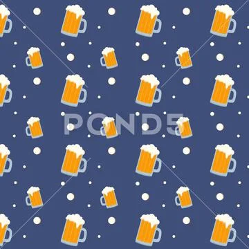 Seamless repeating pattern of beer mugs. Stockillustratie