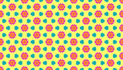 Seamless Repeating Pattern Bright Pink Orange Flowers On Yellow Small Scale Ilustración de archivo