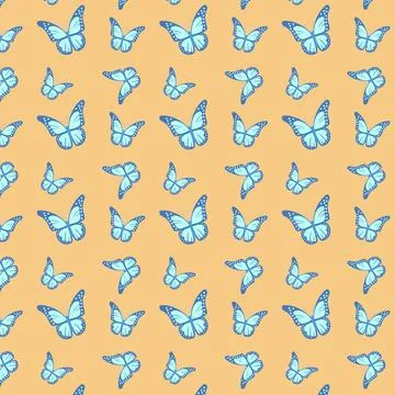 Seamless repeating pattern of butterflies on a yellow background Stock Illustration