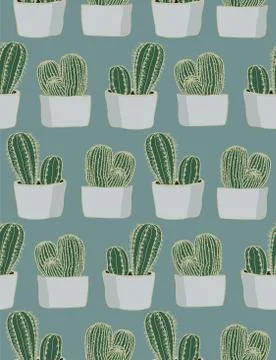 Seamless repeating pattern of cactuses Stock Illustration