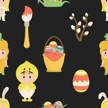 Seamless repeating pattern celebrating festive easter during spring Stock Illustration