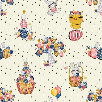 Seamless repeating pattern celebrating festive easter during spring 스톡 일러스트
