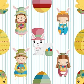 Seamless repeating pattern celebrating festive easter during spring 스톡 일러스트