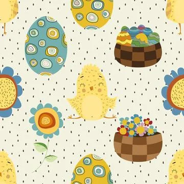 Seamless repeating pattern celebrating festive easter during spring 스톡 일러스트