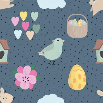 Seamless repeating pattern celebrating festive easter during spring 스톡 일러스트