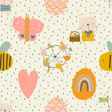 Seamless repeating pattern celebrating festive easter during spring 스톡 일러스트