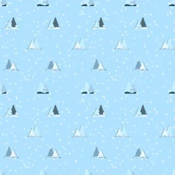 Seamless repeating pattern of Christmas trees and falling snow Illustrazione stock