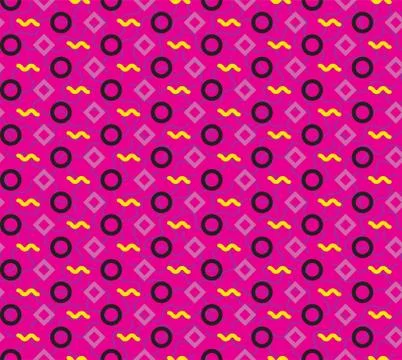 Seamless repeating pattern of circles, rhombuses and zigzags Illustrazione stock