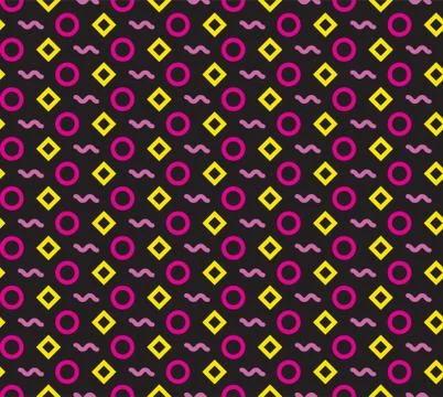 Seamless repeating pattern of circles, rhombuses and zigzags Stock Illustration