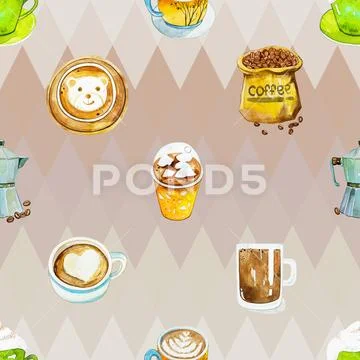 Seamless repeating pattern for coffee lovers Ilustração Stock