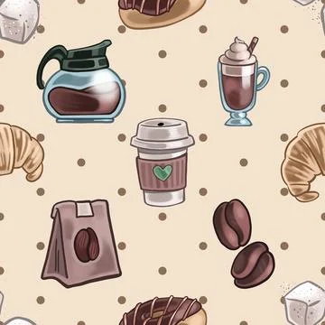 Seamless repeating pattern for coffee lovers Illustrazione stock