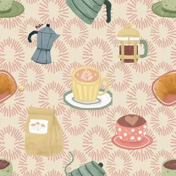 Seamless repeating pattern for coffee lovers 스톡 일러스트
