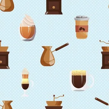Seamless repeating pattern for coffee lovers 스톡 일러스트