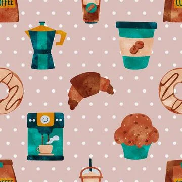 Seamless repeating pattern for coffee lovers 스톡 일러스트