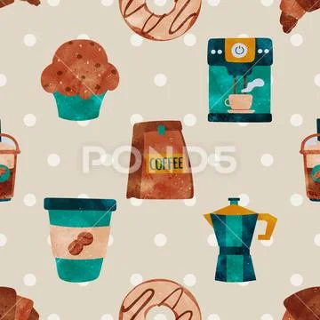 Seamless repeating pattern for coffee lovers Illustrazione stock