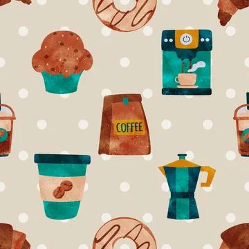 Seamless repeating pattern for coffee lovers Stock Illustration
