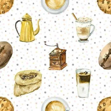 Seamless repeating pattern for coffee lovers 스톡 일러스트