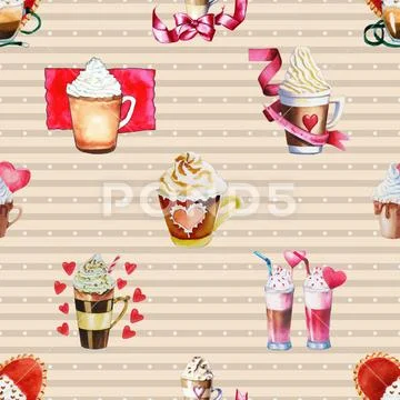 Seamless repeating pattern for coffee lovers Ilustração Stock