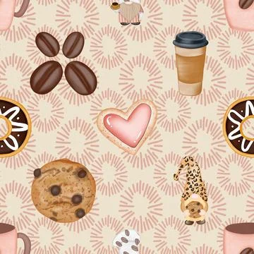 Seamless repeating pattern for coffee lovers 스톡 일러스트