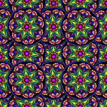 Seamless repeating pattern of colored mandalas Illustrazione stock