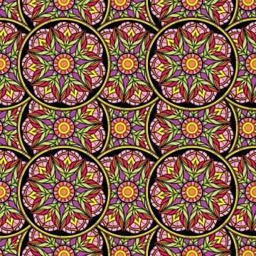 Seamless repeating pattern of colored mandalas Illustrazione stock