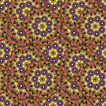 Seamless repeating pattern of colored mandalas Stock Illustration
