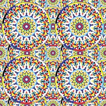 Seamless repeating pattern of colored mandalas Stock Illustration