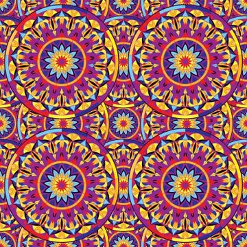Seamless repeating pattern of colored mandalas Illustrazione stock