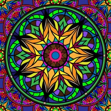 Seamless repeating pattern of colored mandalas Stockillustratie