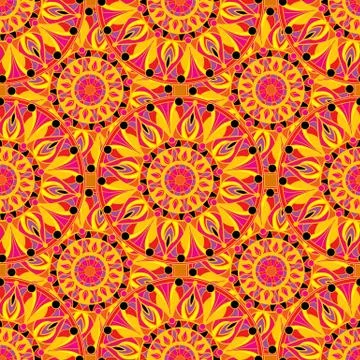 Seamless repeating pattern of colored mandalas Stock Illustration