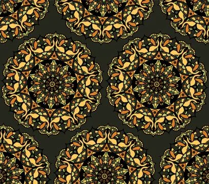 Seamless repeating pattern of colored mandalas Illustrazione stock