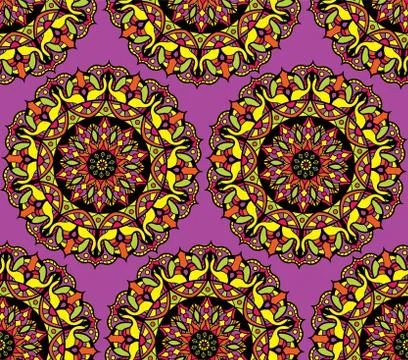Seamless repeating pattern of colored mandalas Stock Illustration