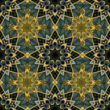 Seamless repeating pattern of colored mandalasnd Stock Illustration