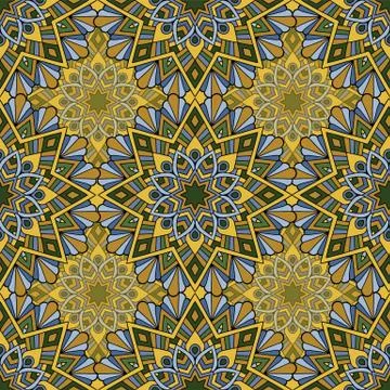 Seamless repeating pattern of colored mandalasnd Stockillustratie