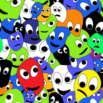 Seamless repeating pattern of comic and cartoon faces 스톡 일러스트