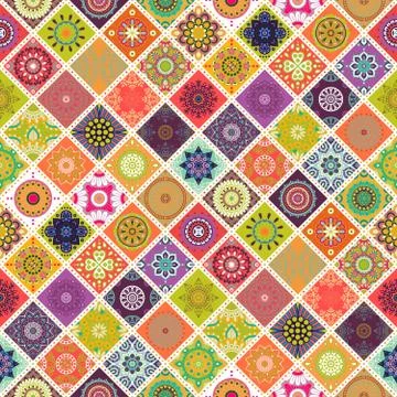 Seamless repeating pattern consisting of different mandalas イラスト素材