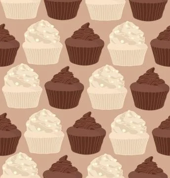 Seamless repeating pattern of cupcakes Stock Illustration