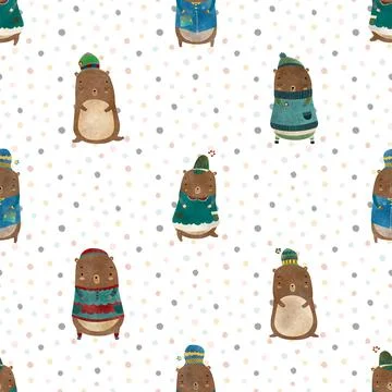 Seamless repeating pattern with cute bears Stock Illustration