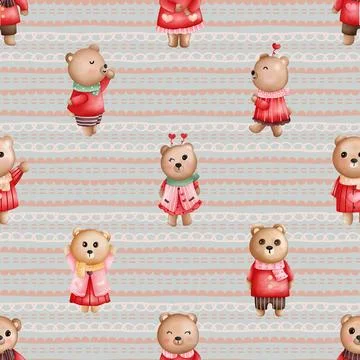 Seamless repeating pattern with cute bears Stock Illustration