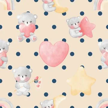 Seamless repeating pattern with cute bears Stock Illustration