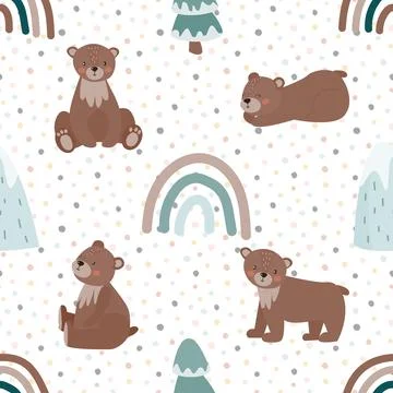 Seamless repeating pattern with cute bears Stock Illustration