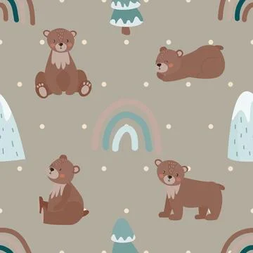 Seamless repeating pattern with cute bears Stock Illustration