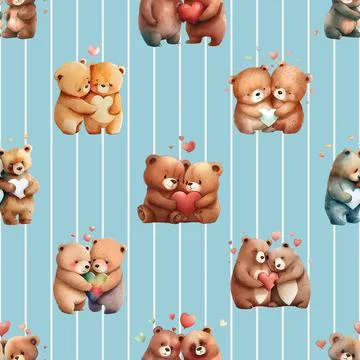 Seamless repeating pattern with cute bears Stock Illustration