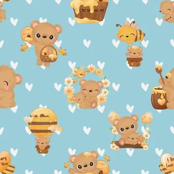 Seamless repeating pattern with cute bears Stock Illustration