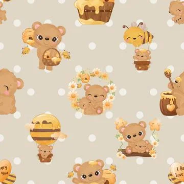 Seamless repeating pattern with cute bears Stock Illustration