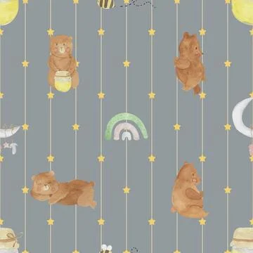 Seamless repeating pattern with cute bears Stock Illustration