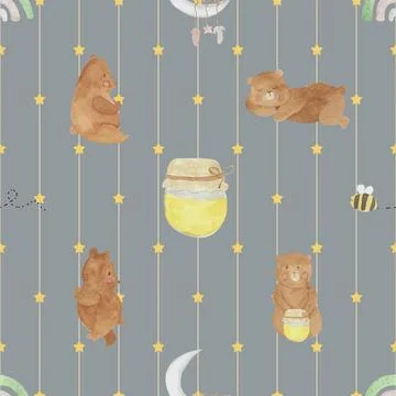 Seamless repeating pattern with cute bears Stock Illustration