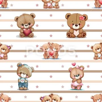 Seamless repeating pattern with cute bears 스톡 일러스트