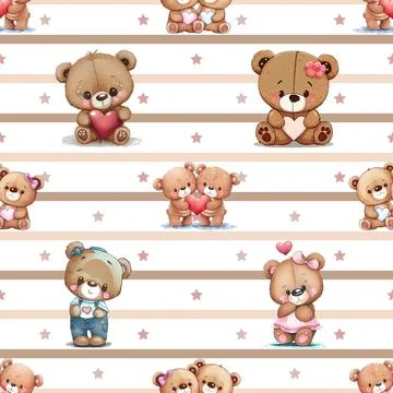 Seamless repeating pattern with cute bears Stock Illustration